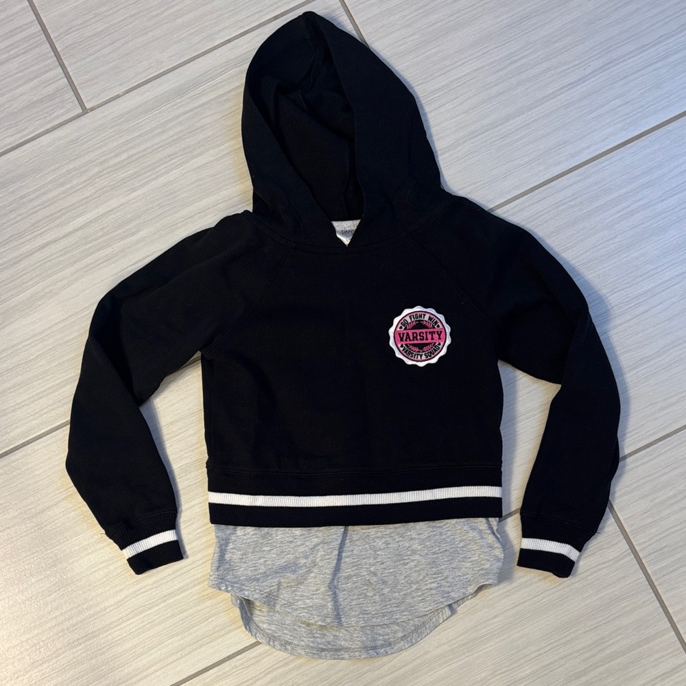 Girls Danskin Black Hooded Sweatshirt with Pink Varsity Patch
